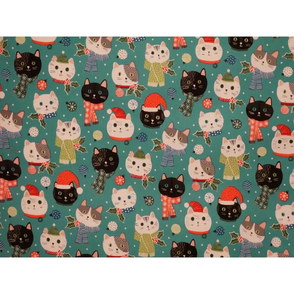 Handmade Christmas Kittens Pillowcases, Northcott Cotton Print, Turquoise Set